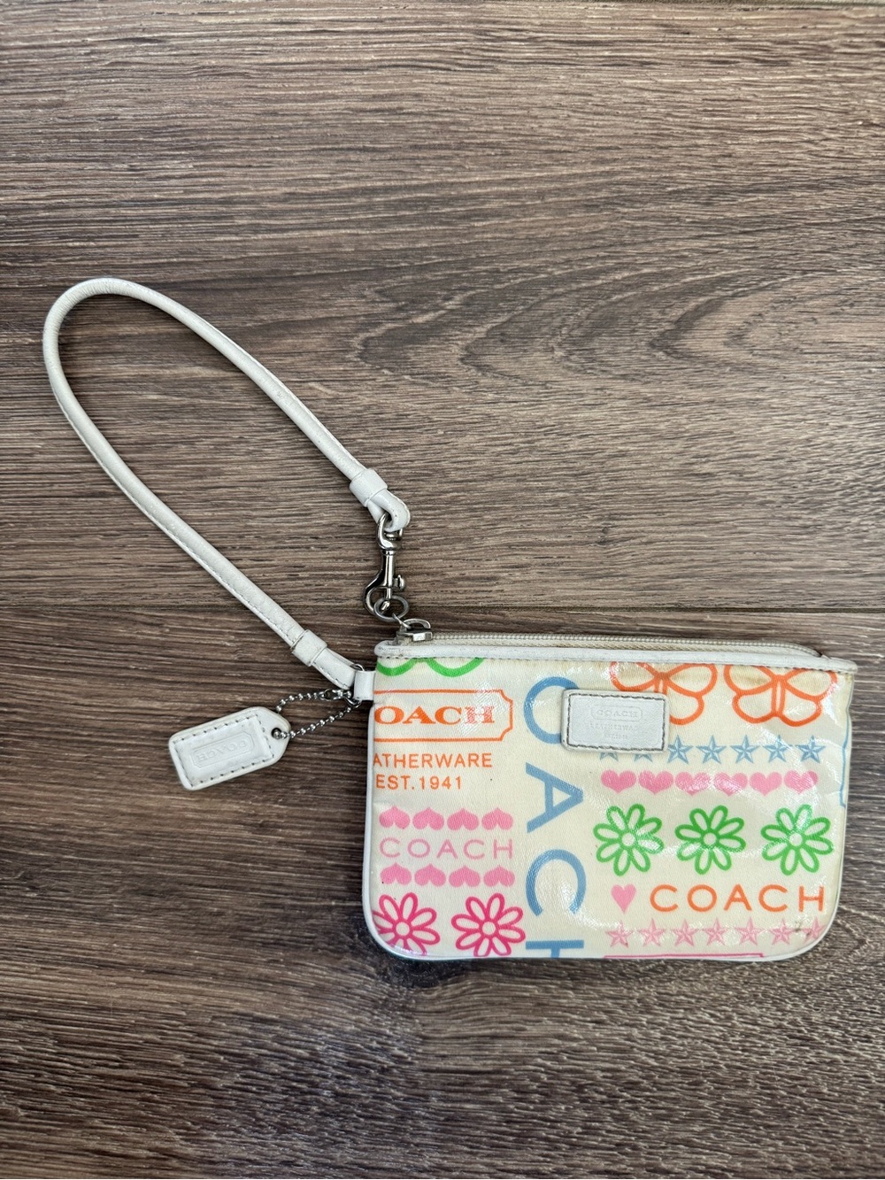 Coach Vintage Wristlet, White Floral Butterfly Pattern Print